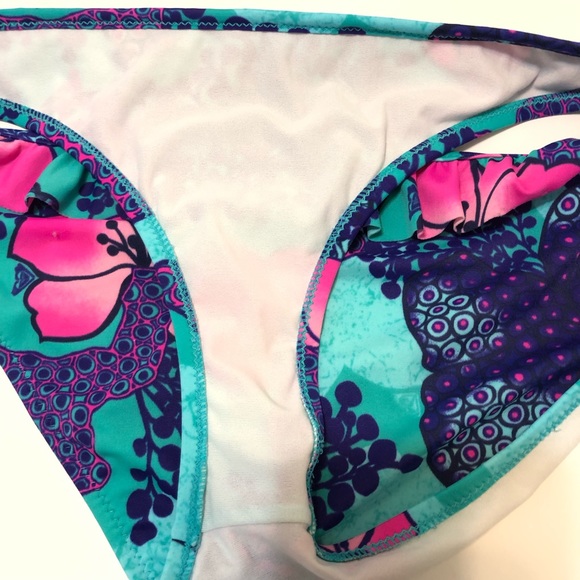 Roxy ruffle bikini bottom EUC sz 14 pink purple - Picture 8 of 11